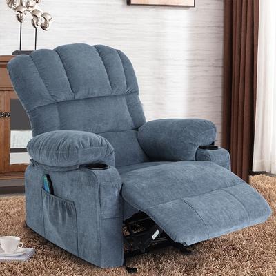 Recliner Chair Massage Heating sofa with USB and side pocket 2 Cup Holders (Blue)