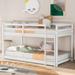 Twin over Twin Floor Bunk Bed w/ Ladder Upholstered Bed Frame for Kids, Girls, Boys No Box Spring Needed, Easy Assembly, White