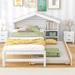 Twin Size White Storage House Bed w/ Trundle Bunk Bed Frame & Bedside Table for Kids, Teens, Space-Saving, Easy Assembly