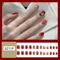 Short Checkerboard Bowknot Nail Pieces Chip-Proof Smudge-Proof Fake Nails for Female Friends Good Gift Jelly Glue
