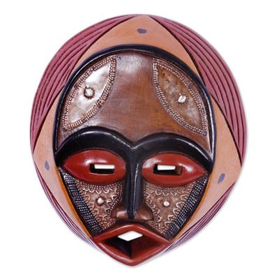 Praise God,'Handcrafted Circular West African Wall Mask in Red Tones'