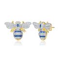 Women's White / Gold / Blue Sterling Silver Yellow Gold Plated With Blue Sapphire & Cubic Zirconia Wasp Stud Earrings Genevive Jewelry