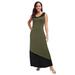 Plus Size Women's Sleeveless Knit Maxi Dress by The London Collection in Dark Olive Green Colorblock (Size 14)