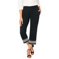 Plus Size Women's Stretch Poplin Classic Cropped Straight Leg Pant by Jessica London in Black Medallion Embroidery (Size 12)