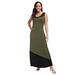 Plus Size Women's Stretch Knit Tank Maxi Dress by The London Collection in Dark Olive Green Colorblock (Size 16)