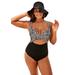 Plus Size Women's Cut Out Underwire One Piece Swimsuit by Swimsuits For All in Black White Abstract (Size 16)