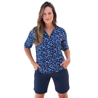 Plus Size Women's Three-Quarter Sleeve Swim Tee by Swim 365 in Blue Dots (Size 18/20) Rash Guard