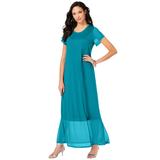 Plus Size Women's Mesh Detail Crewneck Dress by Roaman's in Deep Turquoise (Size 30 W)