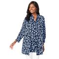 Plus Size Women's Georgette Button Front Tunic by Jessica London in Navy Simple Leopard (Size 18 W) Sheer Long Shirt