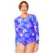Plus Size Women's Chlorine Resistant Side-Tie Adjustable Long Sleeve Swim Tee by Swimsuits For All in Electric Purple Iris (Size 18)