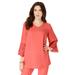 Plus Size Women's Eyelet Georgette Tunic by Roaman's in Sunset Coral (Size 36 W)