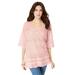 Plus Size Women's Fringed Crochet Sweater by Roaman's in Soft Blush (Size S)