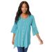 Plus Size Women's Acid Wash Big Shirt by Roaman's in Soft Turquoise (Size 44 W)