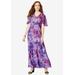 Plus Size Women's Flutter-Sleeve Crinkle Dress by Roaman's in Lavender Tie Dye Floral (Size 26/28)