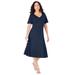 Plus Size Women's Ultimate Ponte Seamed Flare Dress by Roaman's in Navy (Size 18 W)