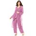 Plus Size Women's Three-Piece Beaded Pant Suit by Roaman's in Mauve Orchid (Size 34 W) Sheer Jacket Formal Evening Wear