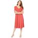 Plus Size Women's Ultrasmooth® Fabric V-Neck Swing Dress by Roaman's in Sunset Coral (Size 30/32) Stretch Jersey Short Sleeve V-Neck