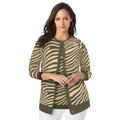 Plus Size Women's Fine Gauge Cardigan by Jessica London in Dark Olive Zebra (Size 18/20) Sweater