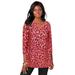 Plus Size Women's Stretch Knit Keyhole Swing Tunic by Jessica London in Tea Rose Bold Leopard (Size 22/24) Long Shirt