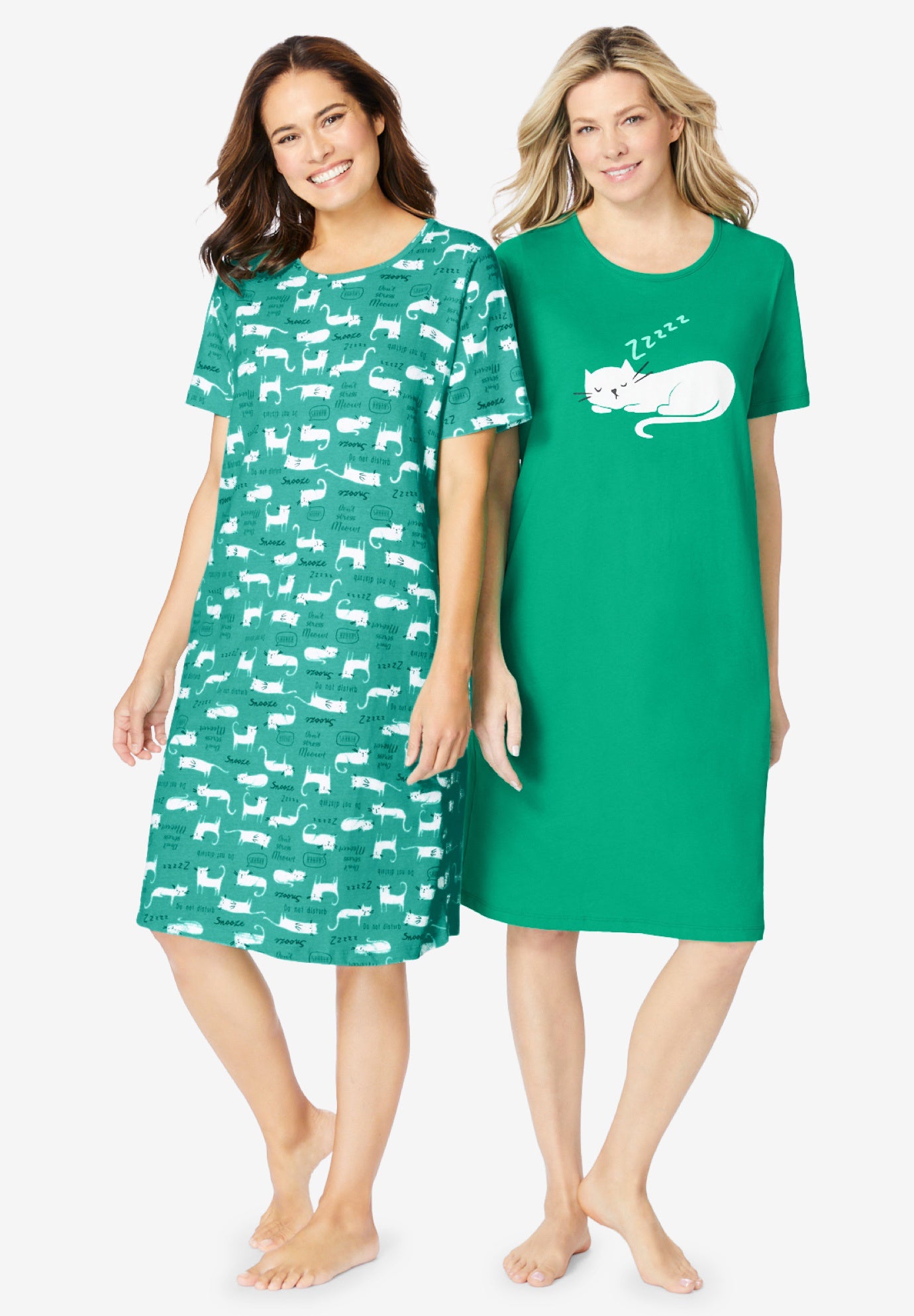 Plus Size Women's 2-Pack Short-Sleeve Sleepshirt by Dreams & Co. in Tropical Emerald Cat (Size 3X/4X) Nightgown