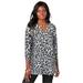 Plus Size Women's Stretch Knit Keyhole Swing Tunic by Jessica London in White Bold Leopard (Size 14/16) Long Shirt