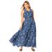 Plus Size Women's Georgette Flyaway Maxi Dress by Jessica London in Navy Painted Scroll (Size 28 W)