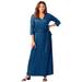 Plus Size Women's Stretch Knit Faux Wrap Maxi Dress by The London Collection in Deep Teal Houndstooth (Size 12 W)