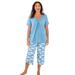 Plus Size Women's Embroidered Short-Sleeve Sleep Top by Catherines in Ocean Blue (Size L)
