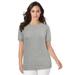 Plus Size Women's Fine Gauge Crewneck Shell by Jessica London in Heather Grey (Size 22/24) Short Sleeve Sweater