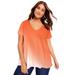 Plus Size Women's V-Neck Ombre Tee by June+Vie in Orange Dip Dye (Size 26/28)