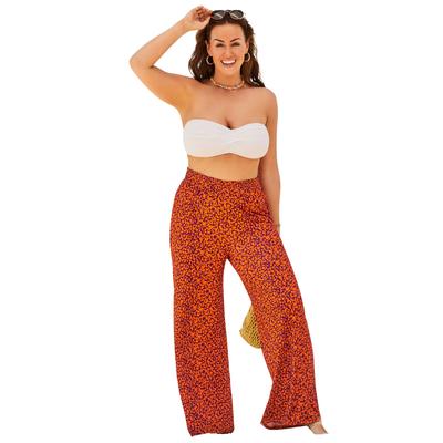 Plus Size Women's Dena Beach Pant Cover Up by Swimsuits For All in Spice Papaya Abstract (Size 26/28)