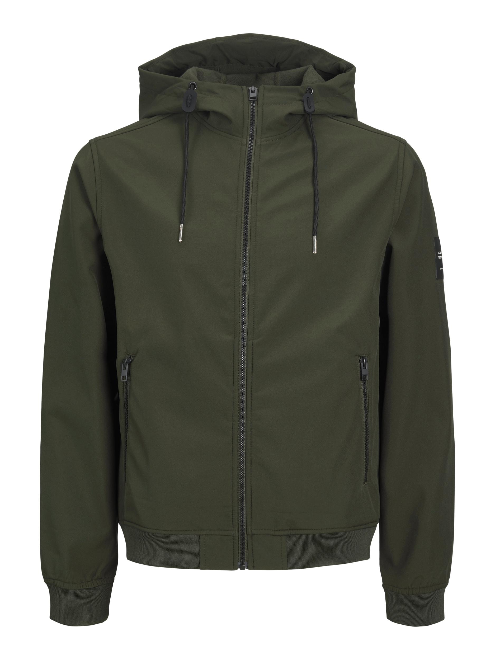 Softshelljacke "JJEBASIC mit Kapuze und wasserabweisendem Stoff", Herren, Gr. 3XL, grün (rosin), Softshell, Obermaterial: 100% Polyester, JACK & JONES PLUSSIZE, unifarben, regular fit normal, Bündchen, Jacken Softshelljacke, unifarben, modisch,...