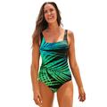 Plus Size Women's Chlorine Resistant Square Neck Tummy Control One Piece Swimsuit by Swimsuits For All in Green Electric Palm (Size 8)