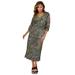 Plus Size Women's Slit Sleeve Knit Midi Dress by The London Collection in Dark Olive Green Shadow Paisley (Size 16 W)