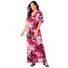 Plus Size Women's Stretch Knit Cold Shoulder Maxi Dress by Jessica London in Pink Burst Graphic Floral (Size 28 W)