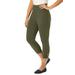 Plus Size Women's Stretch Cotton Cuff-Button Capri Legging by Jessica London in Dark Olive Green (Size L)
