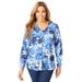 Plus Size Women's V-Neck Blouse by Jessica London in Navy Cloud Floral (Size 24 W)