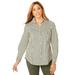 Plus Size Women's Stretch Cotton Poplin Shirt by Jessica London in Dark Olive Green Feeder Stripe (Size 16 W) Button Down Blouse