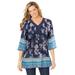 Plus Size Women's Embellished Pleated Blouse by Woman Within in Navy Floral Border (Size 30/32) Shirt