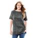 Plus Size Women's Perfect Printed Short-Sleeve Boatneck Tunic by Woman Within in Black Tonal Geo (Size 4X)