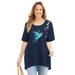 Plus Size Women's Slub Knit Sparkling Sequin Tee by Catherines in Navy Hummingbird (Size 4X)