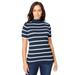 Plus Size Women's Rib Mockneck Sweater by Jessica London in Navy/white Rib Stripe (Size 2X)