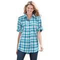 Plus Size Women's Short-Sleeve Button Down Seersucker Shirt by Woman Within in Deep Teal Camp Plaid (Size 4X)