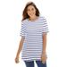 Plus Size Women's Perfect Printed Short-Sleeve Crewneck Tee by Woman Within in Navy White Stripe (Size L) Shirt