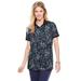 Plus Size Women's Perfect Printed Short-Sleeve Polo Shirt by Woman Within in Black Paisley (Size 1X)