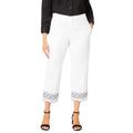 Plus Size Women's Stretch Poplin Classic Cropped Straight Leg Pant by Jessica London in White Medallion Embroidery (Size 22)