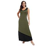 Plus Size Women's Sleeveless Knit Maxi Dress by The London Collection in Dark Olive Green Colorblock (Size 28)