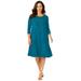 Plus Size Women's Stretch Knit Three-Quarter Sleeve T-shirt Dress by Jessica London in Deep Teal (Size 30 W)