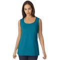 Plus Size Women's Stretch Cotton Horseshoe Neck Tank by Jessica London in Deep Teal (Size 30/32) Top Stretch Cotton