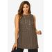 Plus Size Women's Knit Tunic Tank by The London Collection in Black Khaki Houndstooth (Size 18/20) Wrinkle Resistant Stretch Knit Long Shirt